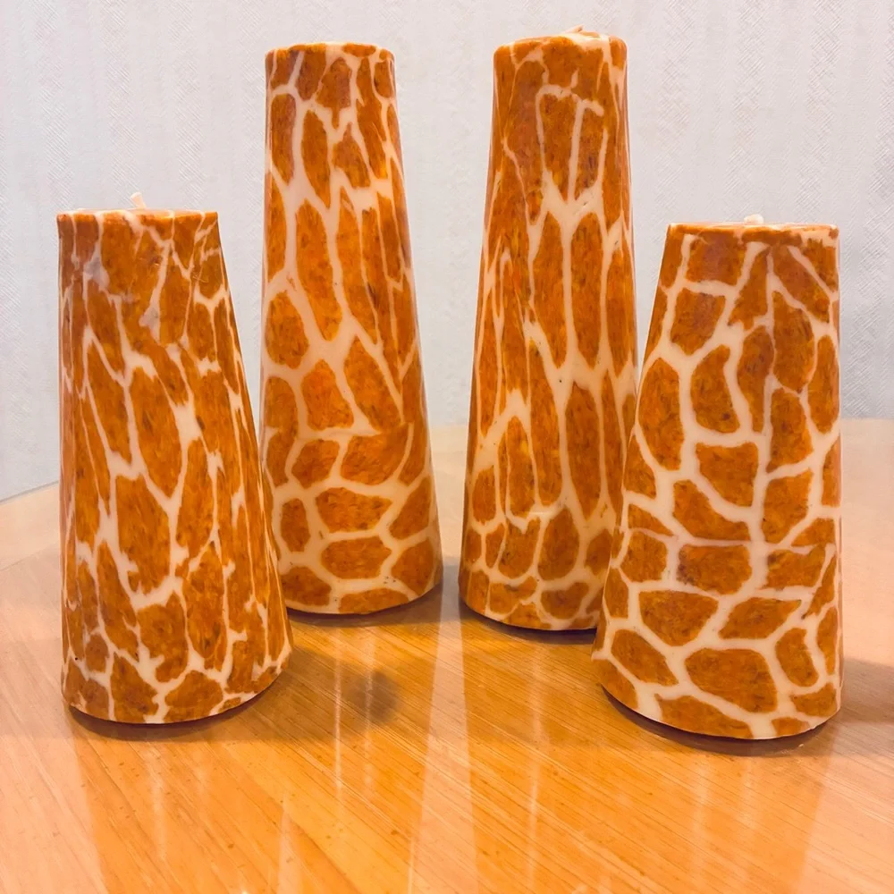 NWOT Animal Print Candles. Giraffe Printed Candles. Set of 4